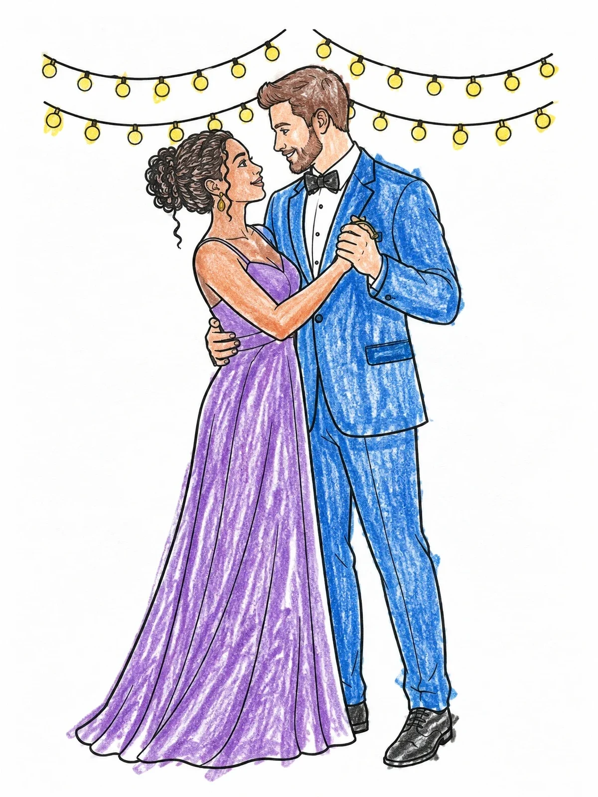 Colored example of the Parents Dancing Under String Lights coloring page