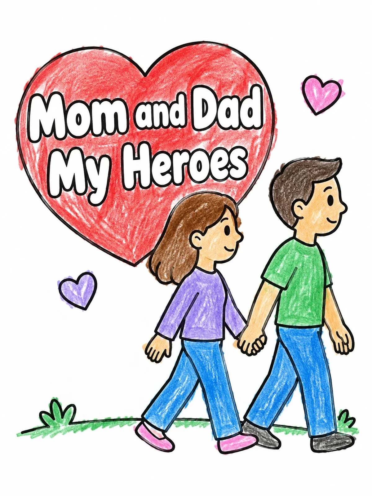 Colored example of the Mom And Dad Walking Together coloring page
