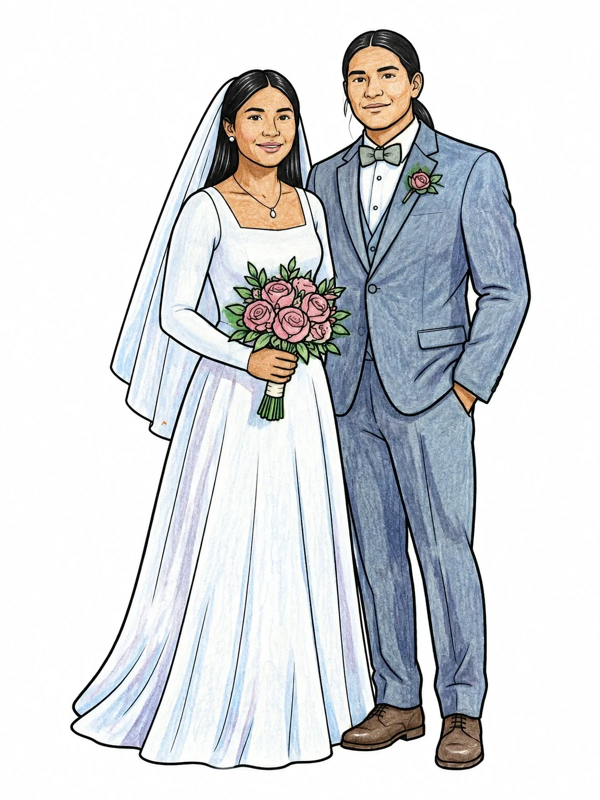 Colored example of the Wedding Day Bride And Groom coloring page