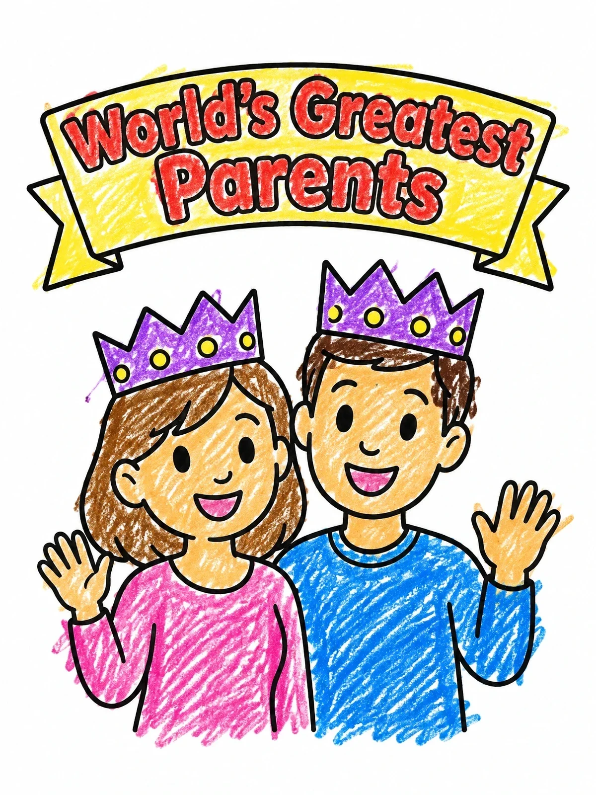 Colored example of the World's Greatest Parents With Crowns coloring page