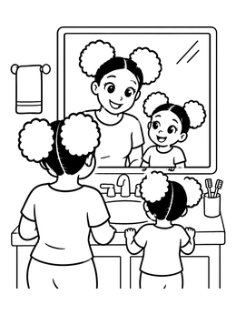 Free printable Mom And Daughter Bathroom Mirror Smiles coloring page
