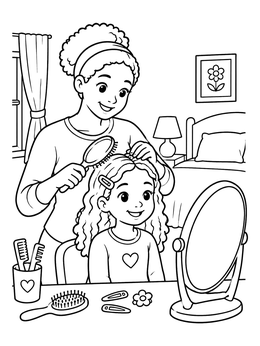 Free printable Mother Brushing Her Daughter's Hair coloring page