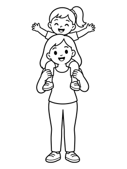 Free printable Mother Carrying Daughter On Shoulders coloring page
