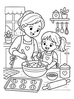 Free printable Mother And Daughter Baking Cookies coloring page