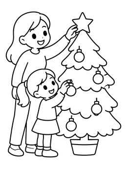 Free printable Decorating The Christmas Tree Together coloring page