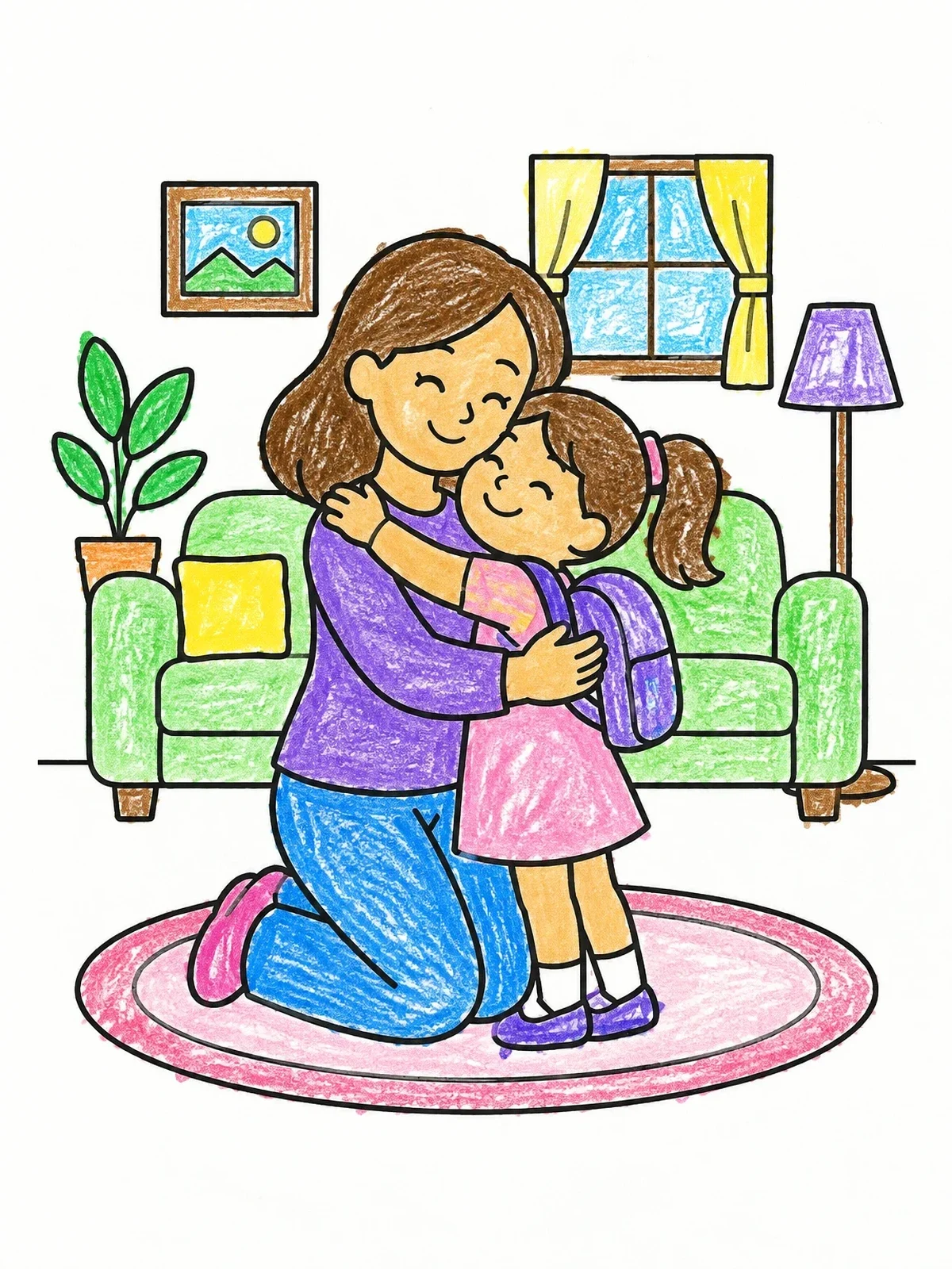 Colored example of the Warm Hug After School coloring page