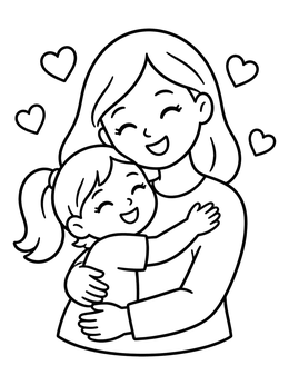Free printable Loving Mother Hugging Daughter With Hearts coloring page