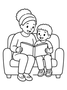 Free printable Mother And Son Reading On Sofa coloring page