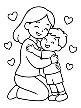 Free printable Mother Kneeling Hugging Her Son coloring page