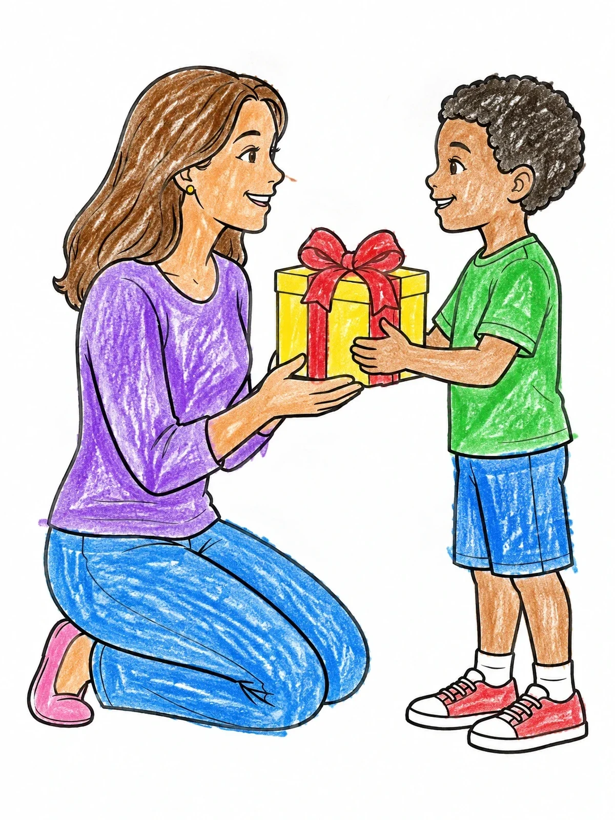 Colored example of the Son Giving Mother A Gift coloring page