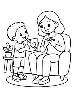 Free printable Son Giving Mother A Heart Card coloring page
