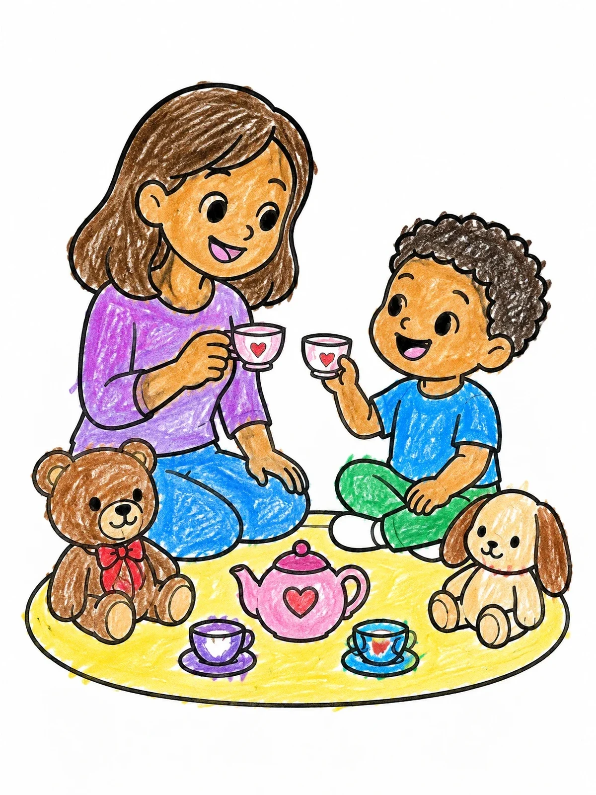 Colored example of the Mom And Son Tea Party coloring page