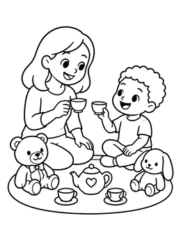 Free printable Mom And Son Tea Party coloring page