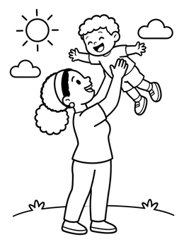 Free printable Mom Lifting Son Outdoors coloring page