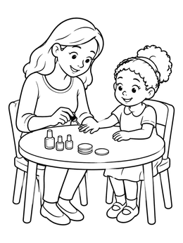 Free printable Mom Painting Nails For Her Daughter coloring page