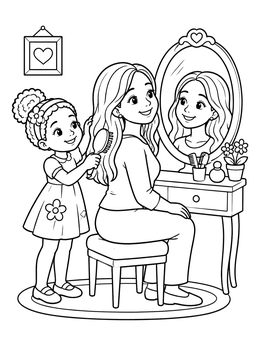 Free printable Daughter Brushing Her Mother's Hair coloring page