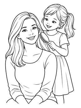 Free printable Daughter Brushing Her Mother's Hair coloring page