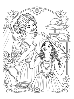 Free printable Mother And Daughter Trying On Hats coloring page