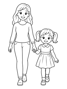 Free printable Mother And Daughter Walking Together coloring page