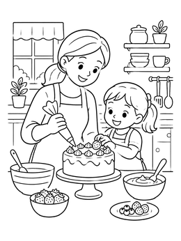 Free printable Mother And Daughter Baking A Cake coloring page