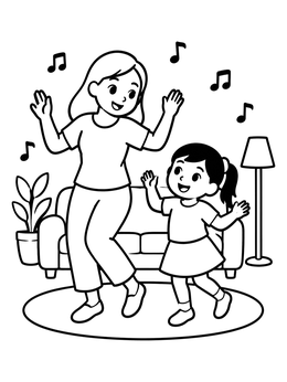 Free printable Mother And Daughter Dancing Joyfully coloring page