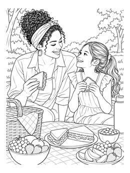 Free printable Mother And Daughter Park Picnic coloring page