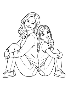 Free printable Mother And Daughter Sitting Back To Back coloring page