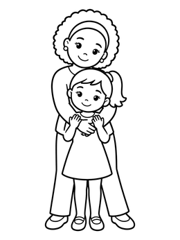 Free printable Mother Hugging Daughter From Behind coloring page