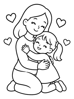 Free printable Loving Mother Hugging Her Smiling Daughter coloring page