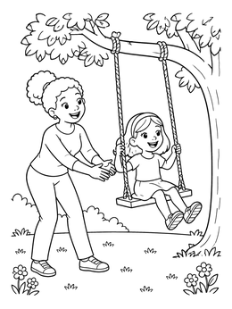 Free printable Mother Pushing Daughter On A Swing coloring page
