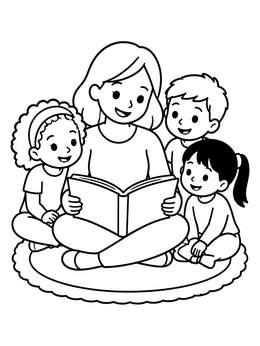 Free printable Mother Reading Story To Her Children coloring page
