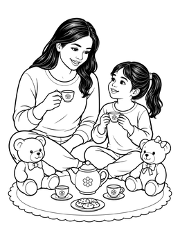 Free printable Pretend Tea Party With Teddy Bears coloring page