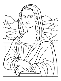 Free printable Mona Lisa Portrait Line Art coloring page