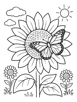 Free printable Monarch Butterfly On Bright Sunflower coloring page