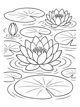 Free printable Blooming Water Lilies On Pond coloring page