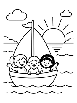 Free printable Children Sailing At Sunrise coloring page