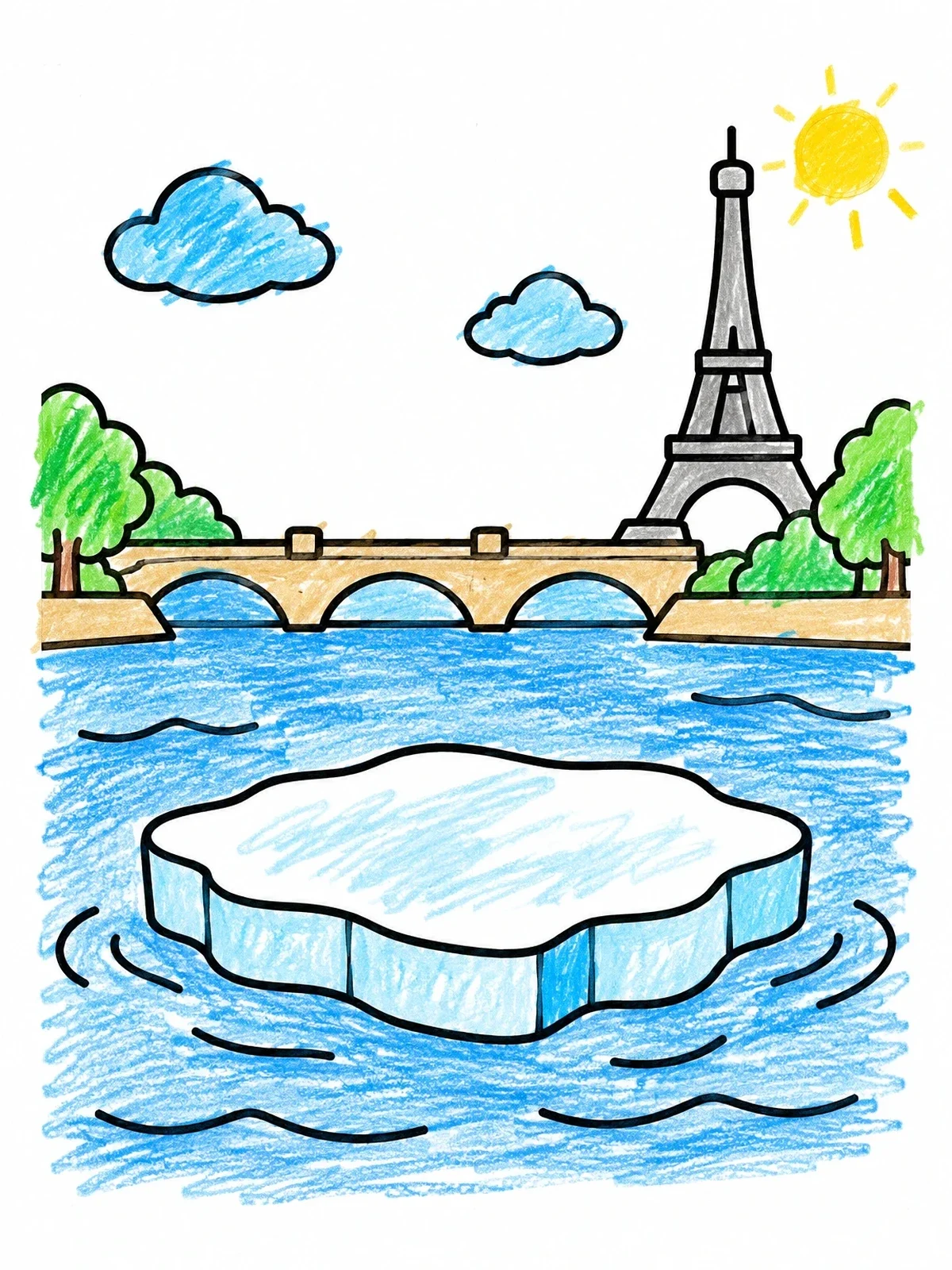 Colored example of the Floating Ice On The Seine coloring page