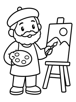 Free printable Friendly Artist Painting On Canvas coloring page