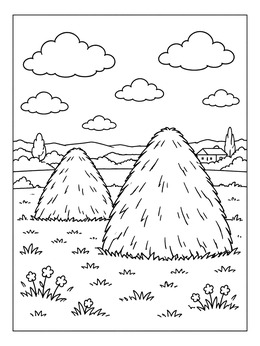 Free printable Monet Haystacks In Countryside Field coloring page