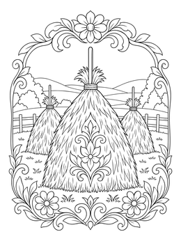 Free printable Monet Inspired Haystacks In Countryside coloring page