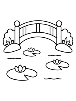 Free printable Japanese Bridge And Water Lilies coloring page