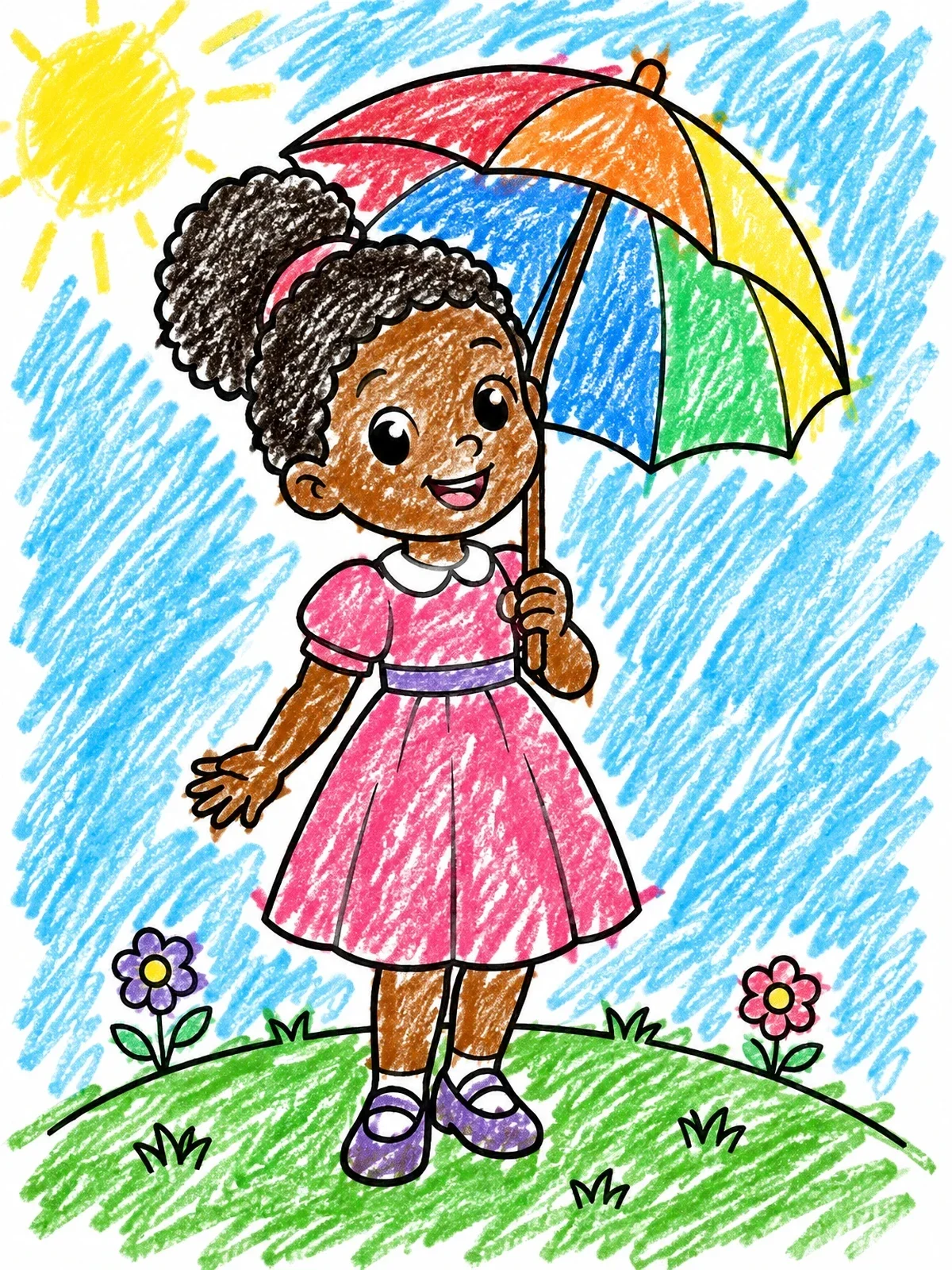 Colored example of the Little Girl With Parasol On A Hill coloring page