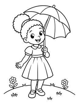 Free printable Little Girl With Parasol On A Hill coloring page