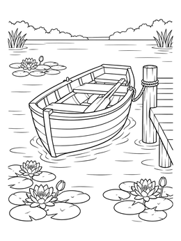 Free printable Rowboat By The Lily Pond coloring page