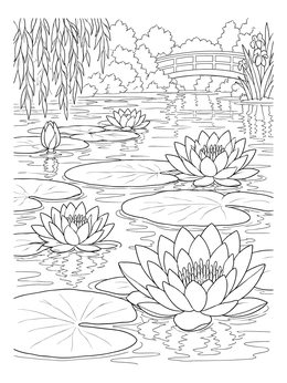 Free printable Water Lilies And Japanese Bridge coloring page