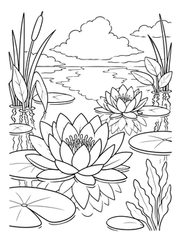 Free printable Water Lilies And Reeds Pond coloring page