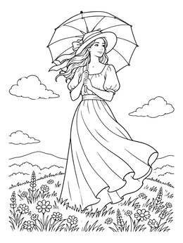 Free printable Woman With A Parasol On Windy Hill coloring page