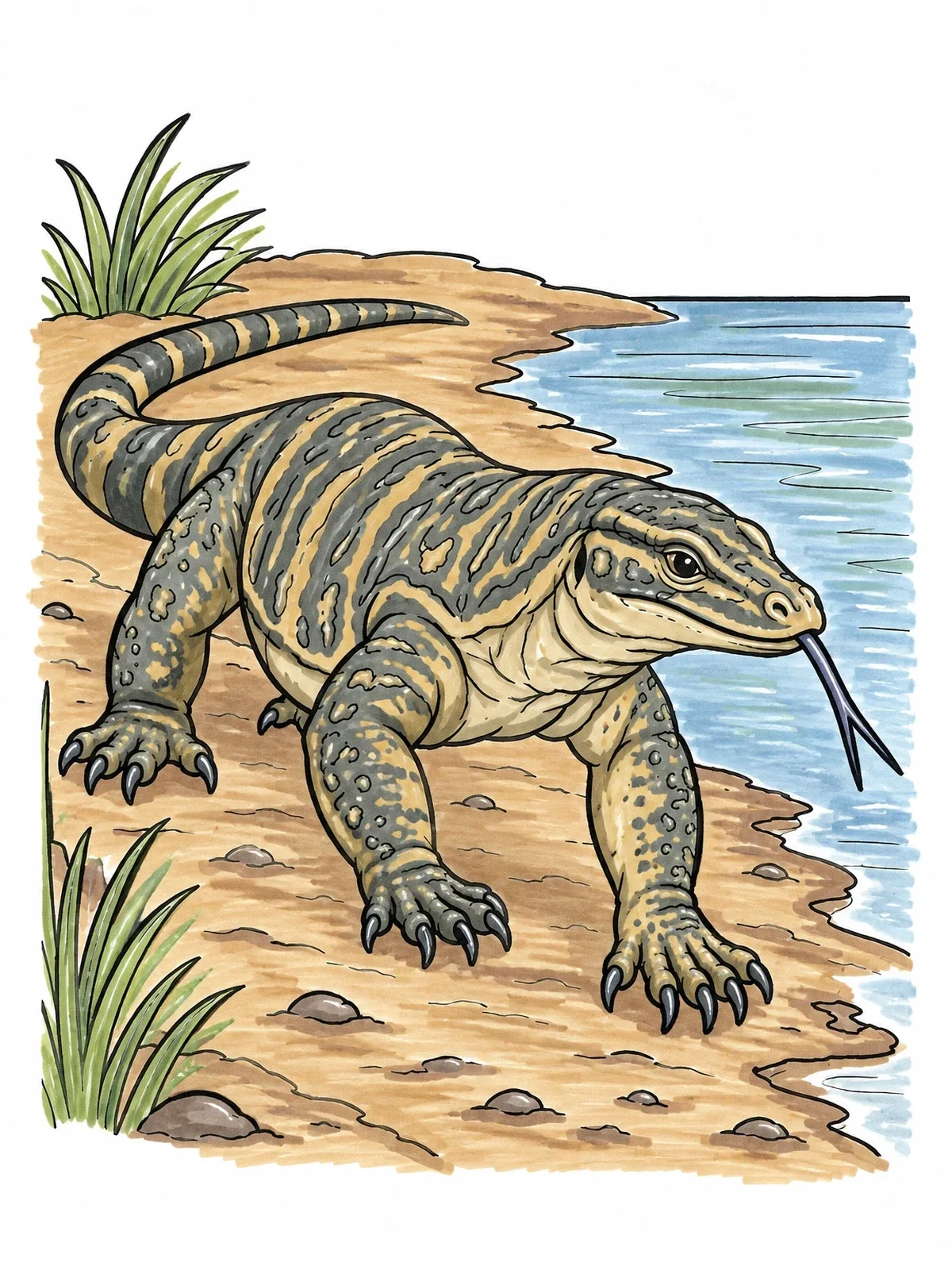 Colored example of the Monitor Lizard On The Riverbank coloring page