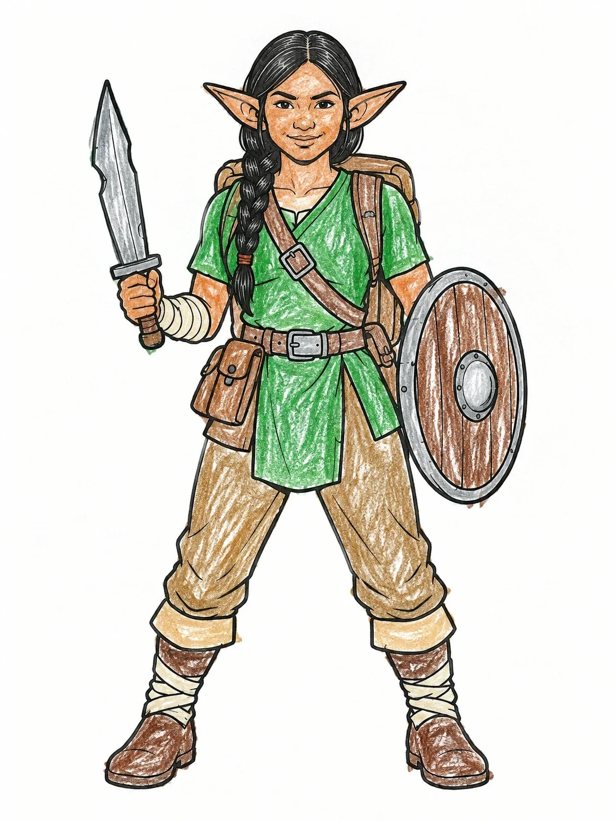 Colored example of the Brave Goblin Adventurer With Sword And Shield coloring page