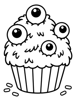 Free printable Monster Eyeball Cupcake coloring page